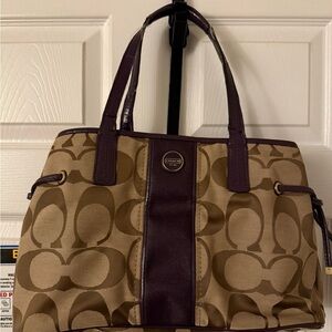 *Vintage* Coach Signature Stripe Carryall in Purple/Khaki